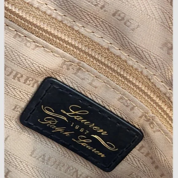 LRL RALPH LAUREN GLAZED LEATHER SATCHEL HAND BAG with GOLD Logo HARDWARE - Picture 10 of 16